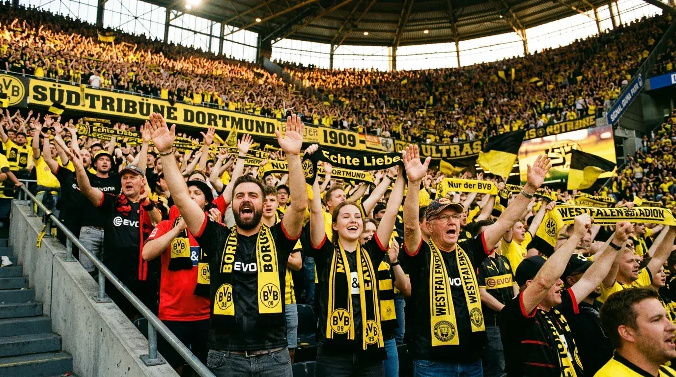 Pełne trybuny na stadionie Bundesligi podczas meczu ligowego